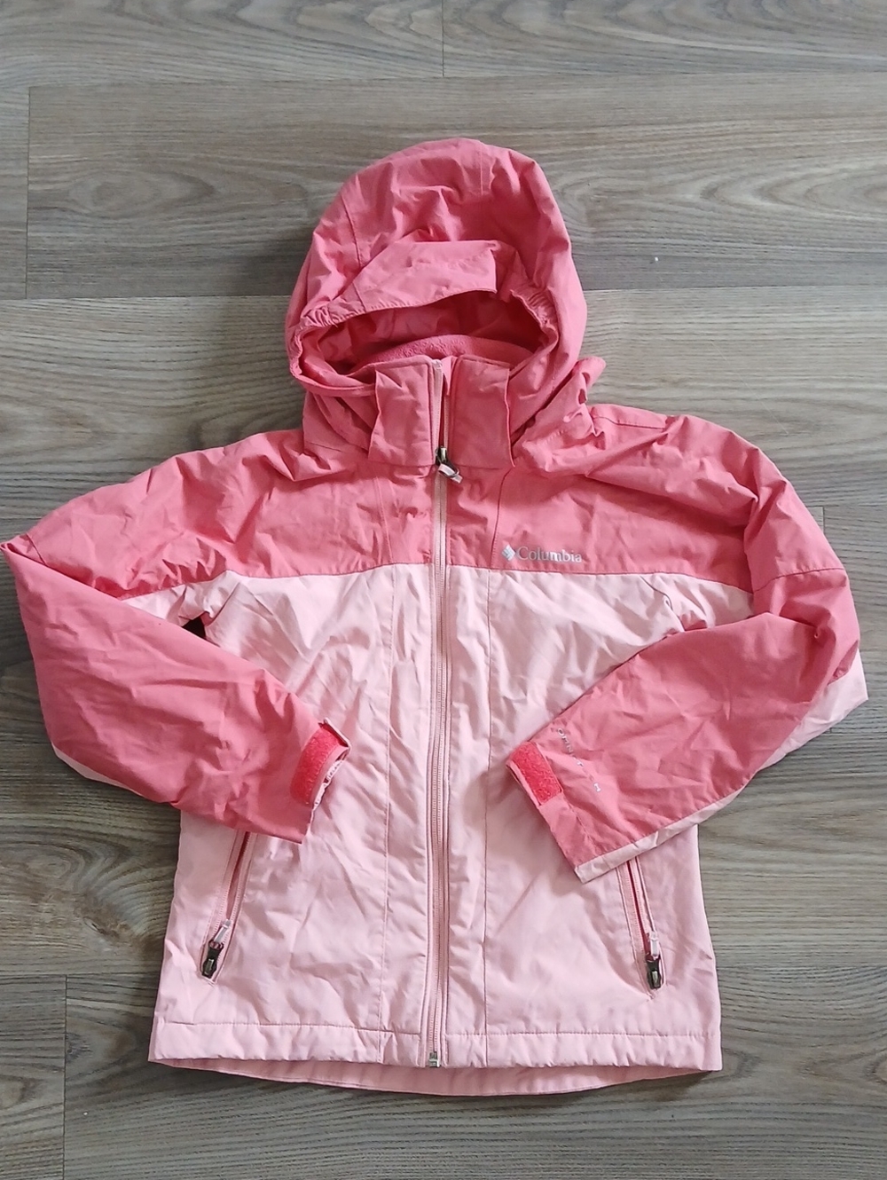 Columbia Interchange Girls' Two-Tone Pink Removable Hood Jacket Sz Small 7/8